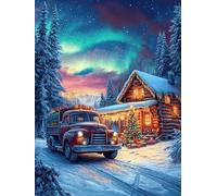 Cozy Cabin with A Truck Under The Northern Lights 500 Piece Complete Jigsaw Puzzle Set Wildlife Pet Teens Beginners Mind Relaxation Puzzle Fans Group Play Anniversary Fathers Gift Thick Cardboard 50