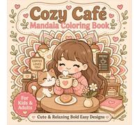 Cozy Café Mandala Coloring Book for Kids & Adults: Cute & Relaxing Bold Easy Designs with Cats, Coffee & Simple Mandala Patterns