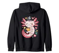 Cozy Caffeinated Axolotl Morning Latte Vibes Zip Hoodie