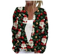 Cozy Cardigans for Women UK Christmas Print Long Sleeve V-Neck Sweaters Chunky Button Down Cable Knit Cardigan Loose Funny Graphic Sweater Fashion Plus Size Ladies Jumpers Warm Outfit Clothing