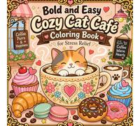 Cozy Cat Café Coloring Book: BOLD & EASY Designs for STRESS RELIEF and RELAXATION: 40 Cute Kawaii Cat Café Scenes with Thick Lines | Simple & Relaxing ... & Beginners | Perfect Gift for Cat Lovers