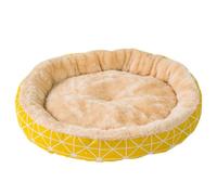 Cozy Cat Cave Bed with Jacquard Shag - Round Canvas Pet Nest with Lamb Fleece Plush Cushion Non-Slip Calming Puppy Kitten House for Indoor Cats Small Dogs All Seasons (Yellow,M)