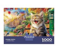 Cozy Cat Chair Puzzles 1000 Pieces For Adults And Kids with Extra Fun Challenges Colourful Creativity Gift Giving Recycled Cardboard 52x38cm/1000pcs
