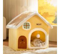 Cozy Cat Condo House with Reversible Cushion - Cute Cat Bed Cave for Indoor Pet Tent for Kittens and Small Pets Foldable Washable Pet Furniture (yellow,L-19.2 * 15.3 * 20.4in)