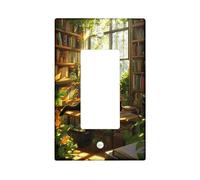 Cozy Cat in a Sunlit Library Light Switch Cover Plate, Green Indoor Plant Decor, Standard Size, Perfect for Home Office or Reading Nook Single Rocker