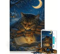 Cozy Cat Nap on Books for Adults 1000 Piece Jigsaw Puzzle Logic Skill, DownTime Game, Family Bond, Wall Art (50x75cm)