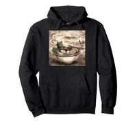 Cozy Cat Ramen Noodles Japanese Art Mount Fuji Pullover Hoodie