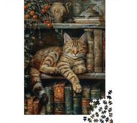 Cozy Cat Reading Nook 1000 Pieces Thickened Jigsaw Puzzle Grown-Ups Easy Store Relaxation Hobby Teaser 70x50cm/1000pcs