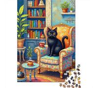 Cozy Cat Reading Nook Puzzles 1000 Piece for Adults Jigsaw Puzzles Game for The Whole 52x38cm/1000pcs