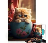 Cozy Cat Sips Adults Puzzles 1000 Piece Jigsaws Brain Calisthen, DIY Fun, Pattern Assemble, Art Display (38x26cm)