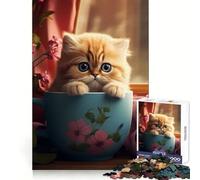 Cozy Cat Sips Jigsaw Puzzle 1000 Piece for Teenagers Sharp Logic, Indoor Fun, Family Pastime, Perfect Art (50x75cm)