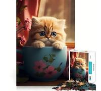 Cozy Cat Sips Jigsaw Puzzle 1000 Piece for Teenagers Sharp Logic, Indoor Fun, Family Pastime, Perfect Art (50x75cm)