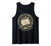 Cozy Cat Sleeping on Book Wildflower Wreath Botanical Art Tank Top