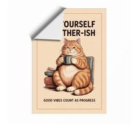 Cozy Cat with Tea Modern Unframed Wall Art Print A2 (59.4×42cm), Wall Decor for Living Room, Bedroom, Office & Home, Art Gift