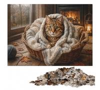 Cozy Cat Wrapped in Blanket Wooden Jigsaw Puzzle 1000 Pieces | Section-by-section building: a simple way to organise the image on weekends.