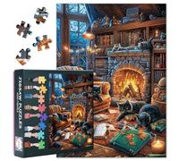 Cozy Cats by the Fireplace - Bookshelf Cat 1000 Piece Puzzle for Adults - Vibrant Cat Lover Challenging Puzzle for Game Nights - Finished Size is 27.5" x 19.6" (Cats)