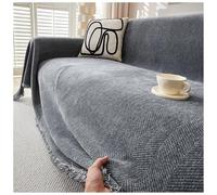 Cozy Chenille Herringbone Blanket with Tassels, Large Washable Sofa Throw for L/U Shaped 1-4 Seater Corner Sofa, Anti-Slip, Dirt-Repellent, Wrinkle-Free (Gray, 180x130cm)