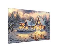 Cozy Christmas Country House Seasonal Canvas Wall Art - Holiday Prints for Winter, Autumn, Spring & Festive Decor Large (30 x 20 cm - 12" x 8" inch)