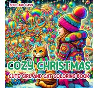 Cozy Christmas Cute Girl and Cat Coloring Book Bold and Easy: 50 Comfy Winter Christmas Coloring Activities of Joyful Hygge Cute and Cozy Girl Moments ... Big, Simple, Fun For Adults and Kids.