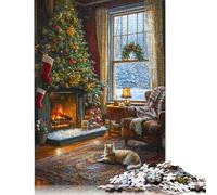 Cozy Christmas Fireplace Painting Paper Puzzles Adults Jigsaw Puzzles 1000 Pieces Adults Jigsaw Game Interesting Toys Personalized Puzzle Educational Toys 38x26cm/1000pcs