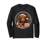 Cozy Christmas Highland Cow Santa Hat Hot Cocoa Cookies Long Sleeve T-Shirt