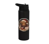 Cozy Christmas Highland Cow Santa Hat Hot Cocoa Cookies Stainless Steel Insulated Water Bottle