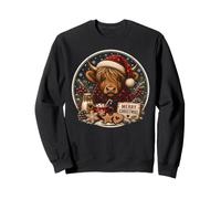 Cozy Christmas Highland Cow Santa Hat Hot Cocoa Cookies Sweatshirt