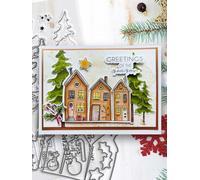 Cozy Christmas Holiday Scandi Houses Clear Craft Stamp Set, A5/6 x 8, Red
