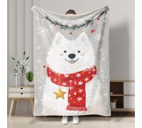 Cozy Christmas Samoyed Dog Blanket, Soft White Fleece Winter Holiday Throw Blanket, Perfect for Sofa and Bed, All Season Warmth 50x60 Inch