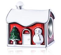 Cozy Christmas Santa Claus House Charms with Mixed Enamel, fit Pandora Xmas Bracelet, 925 Sterling Silver Sweet Home Beads Tree Snowman Charms, Gift for Family/Friends
