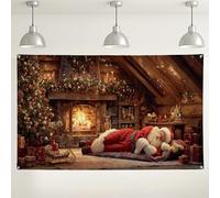 Cozy Christmas Scene Backdrop, Festive Rustic Holiday Decorations, Warm Red Indoor/Outdoor Photography Background for Winter Parties and Xmas Events 71x43 Inch