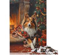 Cozy Christmas Shetland Sheepdog by Fireplace Painting Puzzle 500 Pieces Jigsaws Puzzles for Adults Puzzles for Adults& Teens Age 12 Years Up 500pcs (52x38cm)