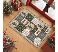 Cozy Christmas Traditions Quote Pine Trees Area Rug 2' X 3' | Patchwork Pattern, Snowflake Motifs, Decorative Stockings, Cozy Winter Theme, Rustic Seasonal Accents