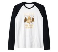 Cozy Christmas Tree Merry and Bright Retro Art Raglan Baseball Tee