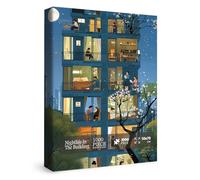 Cozy City Building Puzzle for Adults 1000 Piece, Relax Night Light Scenic Jigsaw Puzzle, Spring Cherry Blossom Tree Puzzle as Home Decor
