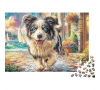 Cozy Coastal Border Collie1000 Pieces Premium Cardboard Running Dog Jigsaw Puzzle Multi Pack Adults Kids Party Game Creative Relaxation 38x26cm/1000pcs