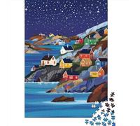 Cozy Coastal Cottage Scene 1000-Piece Puzzle for Adults, 52x38cm/1000pcs, Smooth White Pieces for Easy Handling; for Quiet Focus at Your Own Pace