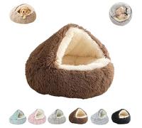 Cozy Cocoon Dog Bed, Comfy Cocoon Cuddle Pet Bed, Nest Dog Beds, Fluffy Covered Hooded Calming Plush Bed, Machine Washable, Non-Slip Waterproof Base for Small Medium Large Pets (Khaki, L-60cm)