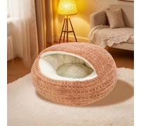 Cozy Cocoon Dog Bed, Hooded Cave Pet Bed for Small Medium Dogs, Fluffy Plush Covered Burrow Nest with Washable Fabric & Non-Slip Base, Anti-Anxiety Cozy Bed for Dogs & Cats (Coffee, L)