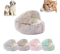 Cozy Cocoon Pet Bed, Nest Dog Beds, Round Plush Fluffy Hooded, Anti-Slip Waterproof Bottom Washable (15.75in,Brown(Short pile))