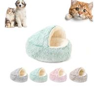 Cozy Cocoon Pet Bed, Nest Dog Beds, Round Plush Fluffy Hooded, Anti-Slip Waterproof Bottom Washable (19.69in,Green(long pile))