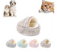 Cozy Cocoon Pet Bed, Nest Dog Beds, Round Plush Fluffy Hooded, Anti-Slip Waterproof Bottom Washable (19.69in,Brown(long pile))