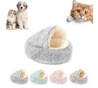 Cozy Cocoon Pet Bed, Nest Dog Beds, Round Plush Fluffy Hooded, Anti-Slip Waterproof Bottom Washable (25.59in,Gray(long pile))