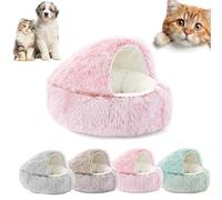 Cozy Cocoon Pet Bed, Nest Dog Beds, Round Plush Fluffy Hooded, Anti-Slip Waterproof Bottom Washable (25.59in,Pink(Short pile))