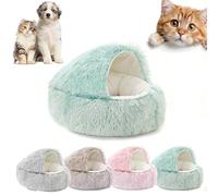 Cozy Cocoon Pet Bed, Nest Dog Beds, Round Plush Fluffy Hooded, Anti-Slip Waterproof Bottom Washable (25.59in,Green(Short pile))
