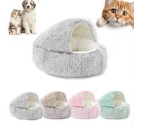 Cozy Cocoon Pet Bed, Nest Dog Beds, Round Plush Fluffy Hooded, Anti-Slip Waterproof Bottom Washable (Gray(Short pile),15.75in)