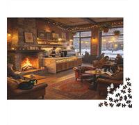 Cozy Coffee Shop Fireplace Jigsaw Puzzle for Adults 1000 Piece Jigsaw Puzzle Relaxing Focus Home Decor Gift Family Time 52x38cm/1000pcs