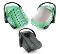 Cozy Combo Pack (Green Stripe) - ‘Sun & Bug Cover’ Plus ‘Cozy Cover’ Infant Carrier Covers - Trusted By Over 5 Million Moms Worldwide - Protects Your Baby From Mosquitos, Insects, the Sun, Wind & Rain