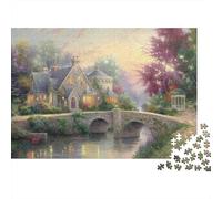 Cozy Cottage Bridge 1000 Piece Jigsaw Puzzles Stone Bridge Village Sunset for Adult Educational Games Beautiful Decoration Challenge High Difficulty Birthday Gifts 52x38cm/1000pcs