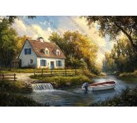 Cozy Cottage by River Autumn Funny Jigsaw Perfect for Brain Puzzle Lovers Vibrant Illustrations and Quality Piece Great Gift Idea Wooden Puzzles_1000pcs